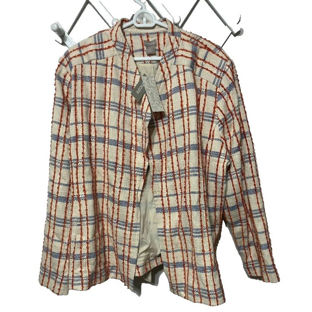Chicos 4 Novelty Tweed Striped Jacket XXL 20/22 Lagenlook Coastal Grandma‎ Coat